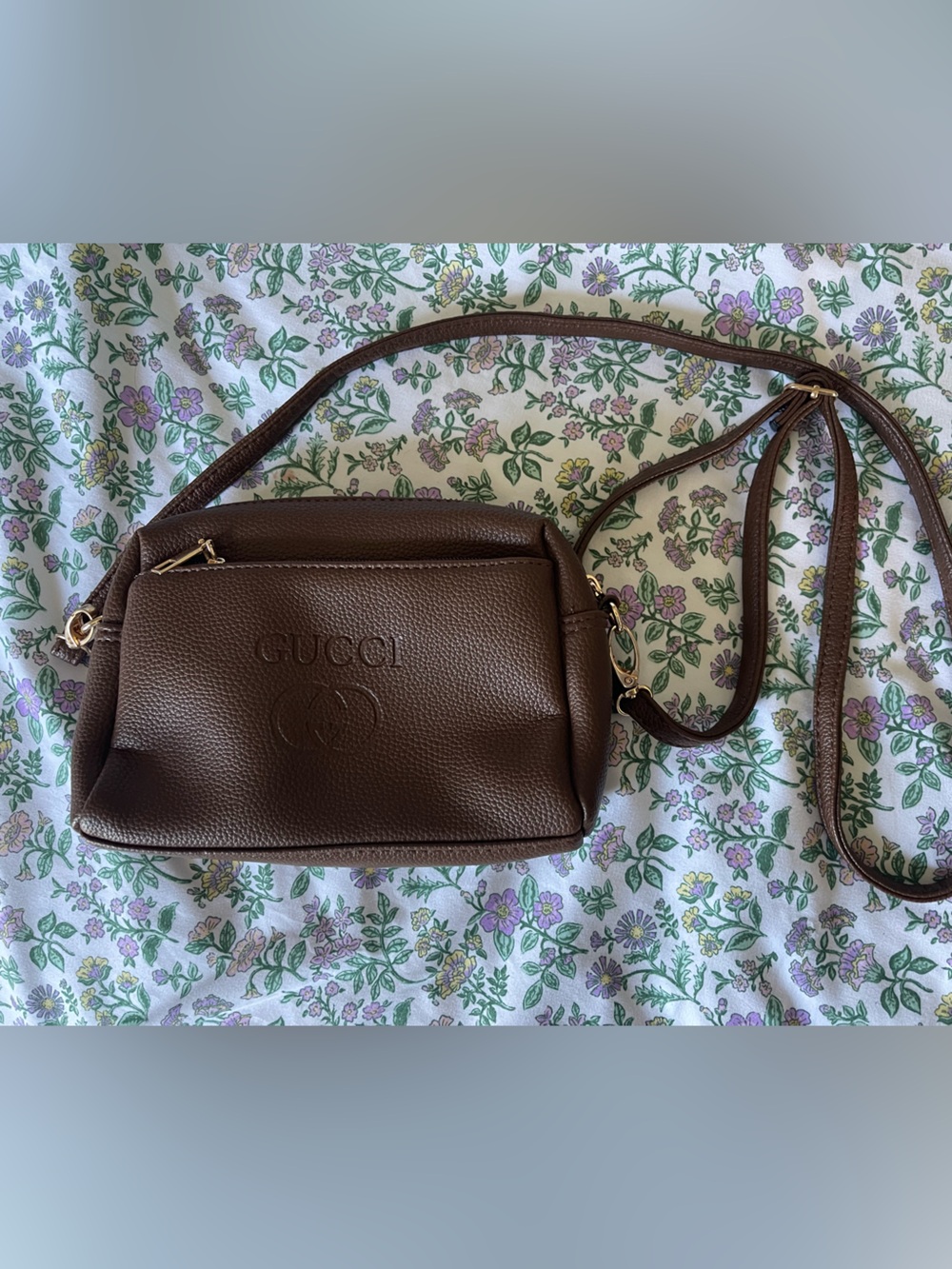 Gucci Brown Pebbled Leather Crossbody Bag with Gold Hardware